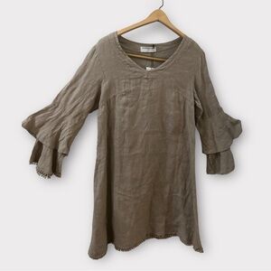 LA FABRIQUE ITALIAN DRESS SIZE SMALL TALL 3, PUTTY  COLOUR, LAYEREDBELL SLEEVES‎